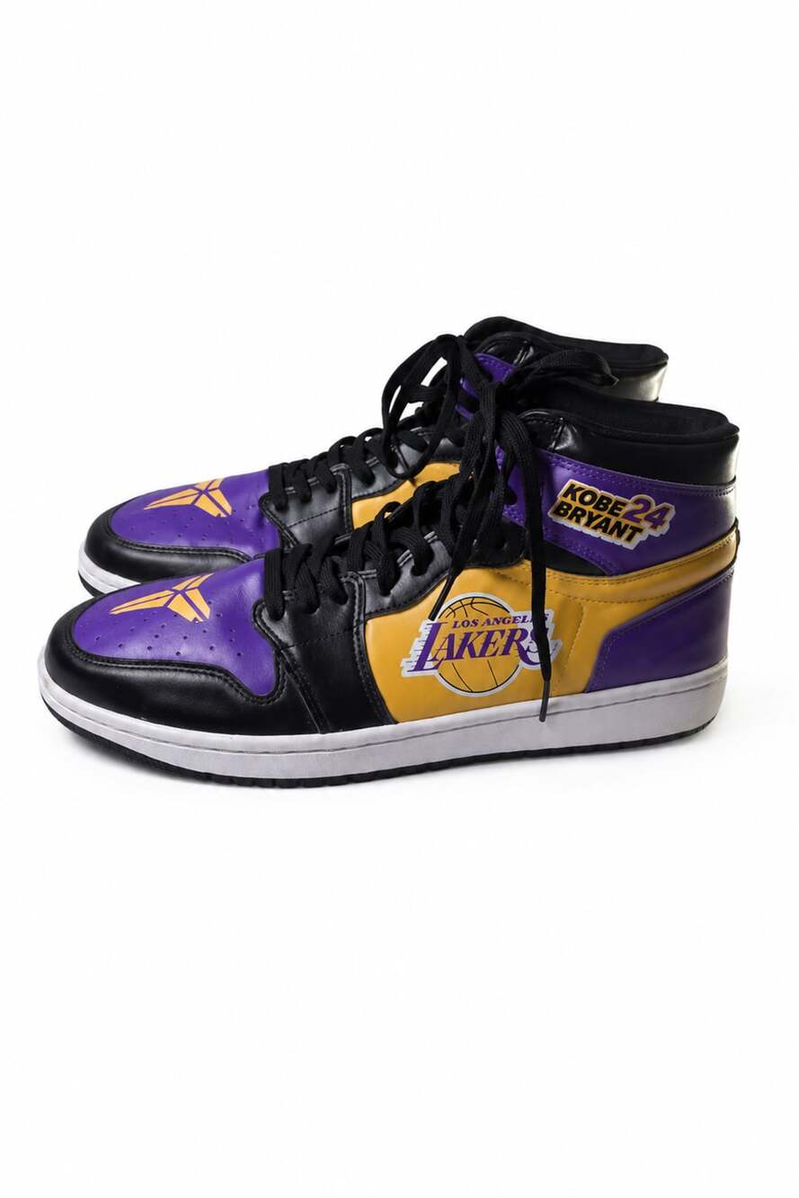 Custom Los Angeles Lakers and Kobe BryantAir Jordan 1 High Sneakers Size 12